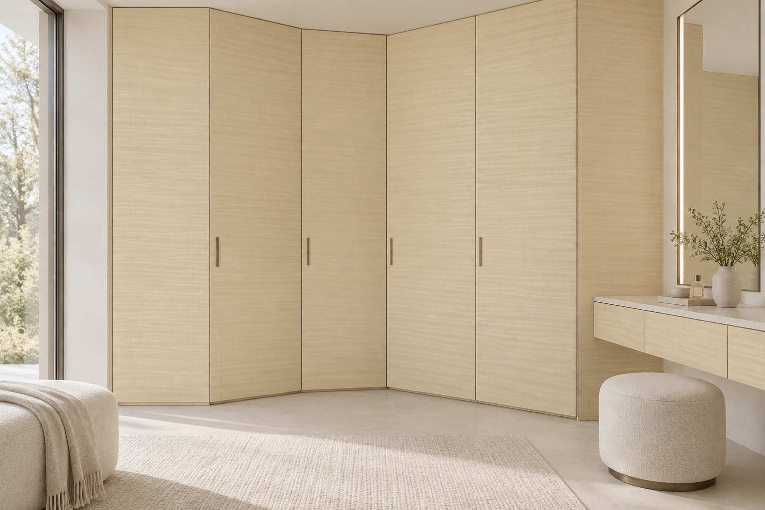 Design visualization: curved dressing corner in Shadow Wood Yellow, decor HG3011
