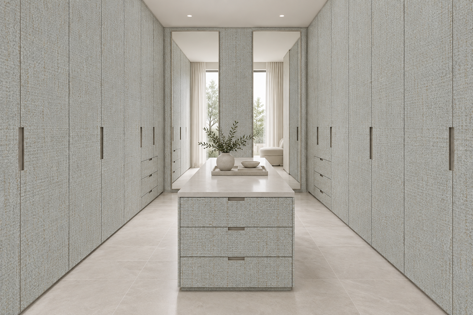 Design visualization: double wardrobe aisle in Knitting Grey, decor HG3013