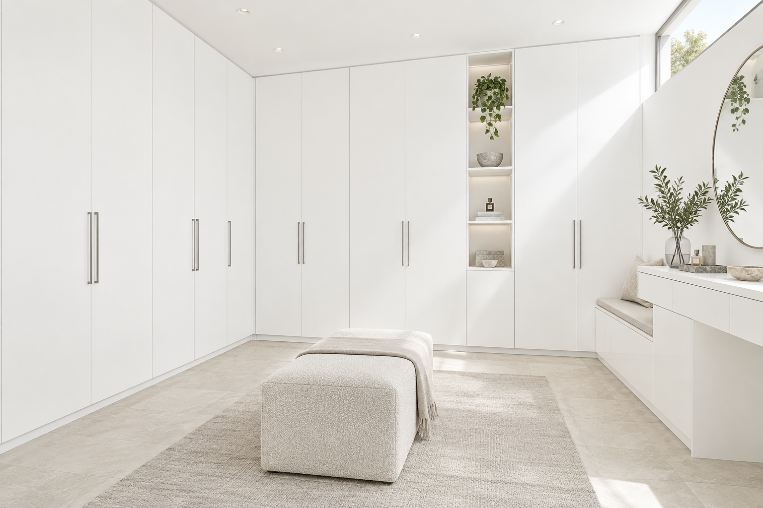 Design visualization: corner dressing room in Chimera White, decor HK2000