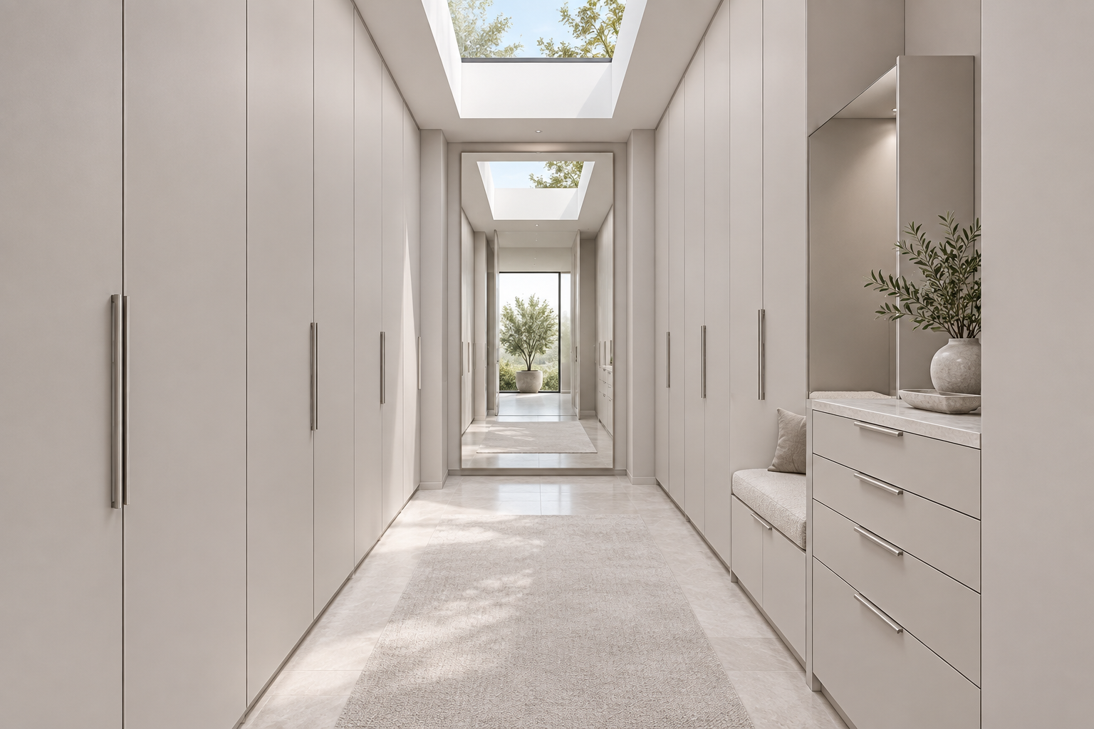 Design visualization: walk-through wardrobe in Chimera Grey, decor HK2001