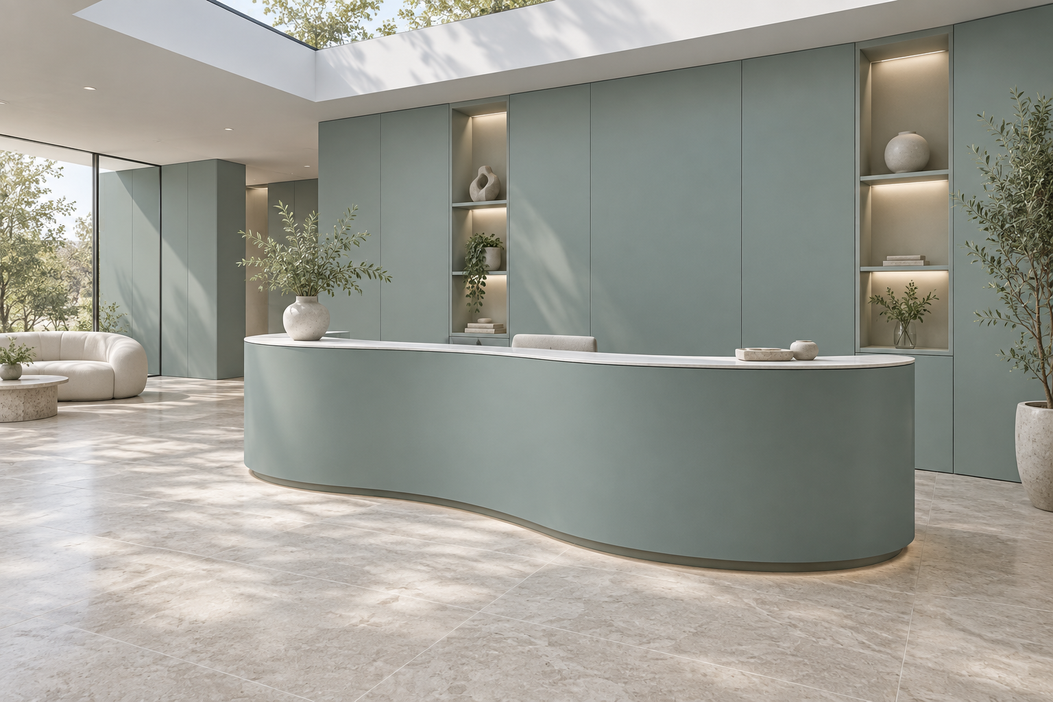 Design visualization: ribbon reception in Glacier Grey, decor HK2003