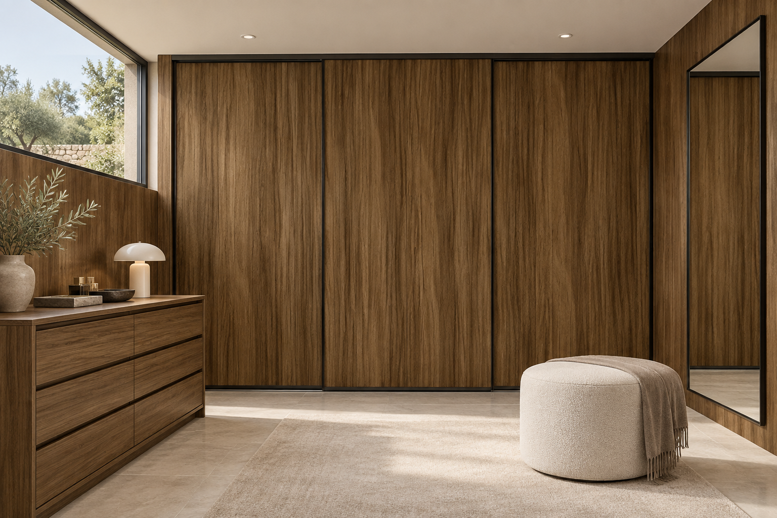 Design visualization: sliding wardrobe suite in Rhythmic Walnut, decor HK2031