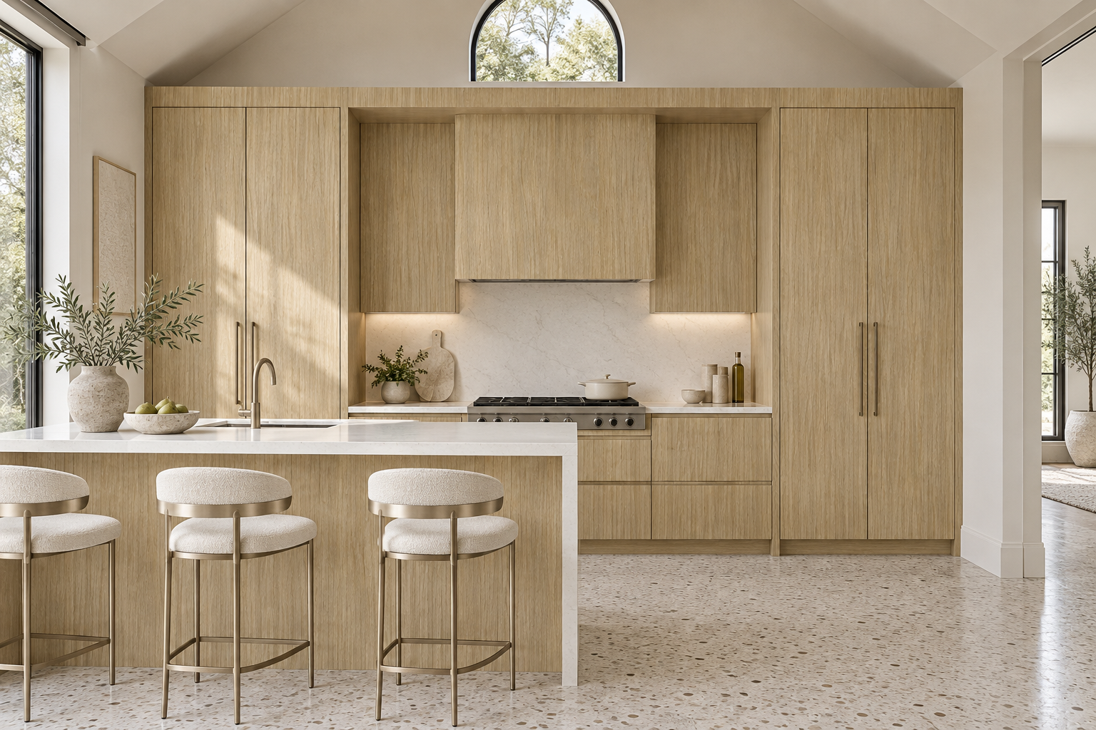 Kitchen design visualization with Mellow Oak Yellow HQ6111 cabinetry