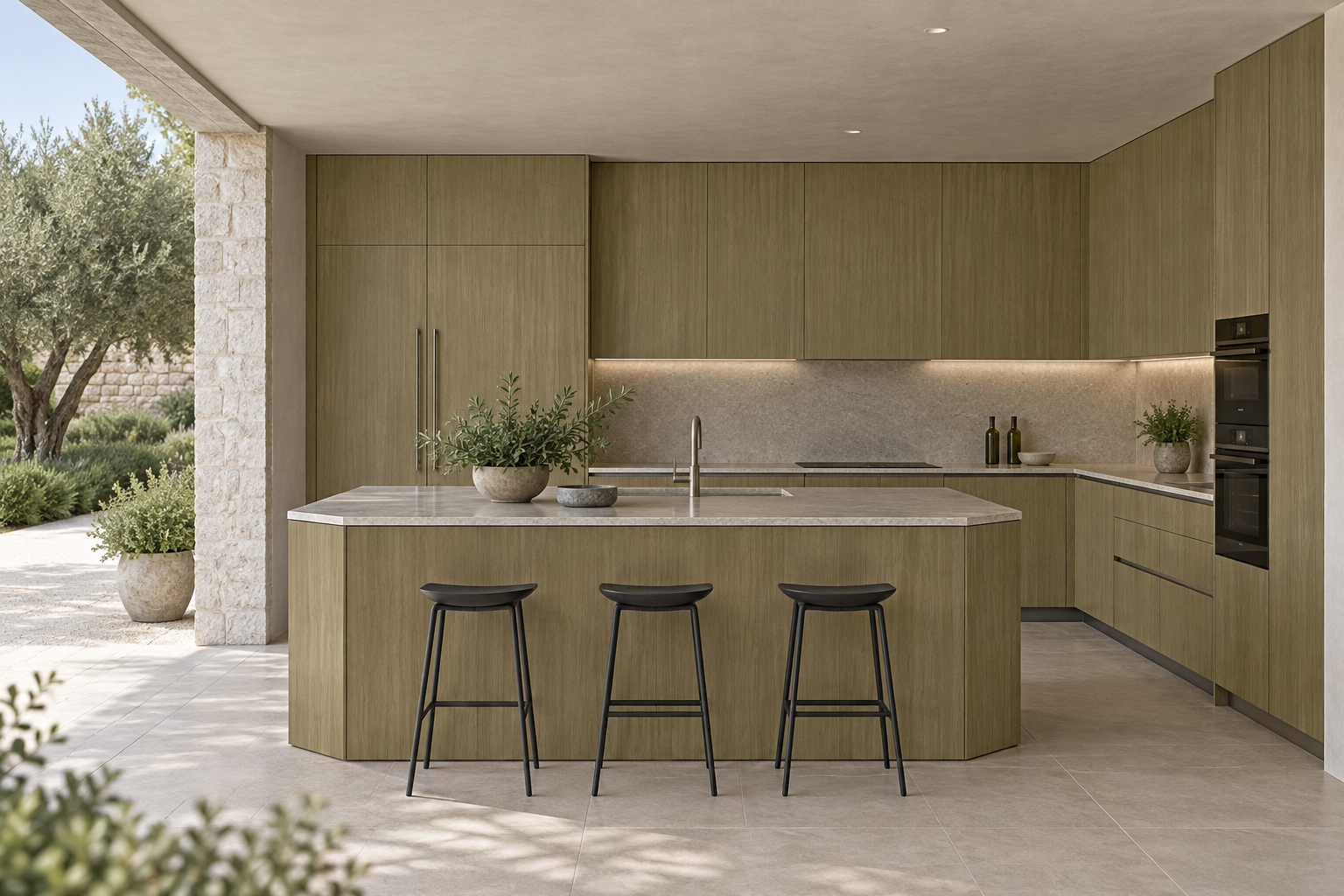 Kitchen design visualization with Bessie Hickory Green HT6044 cabinetry