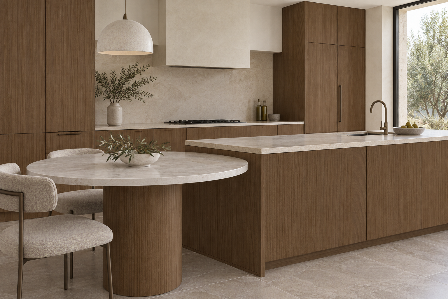 Kitchen design visualization with Snow Elm Clay HT6051 cabinetry