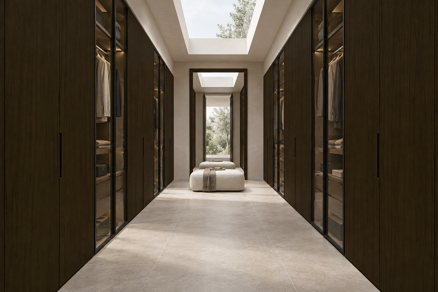 Design visualization: parallel dressing suite in Ink Peach Rite, decor HT6064