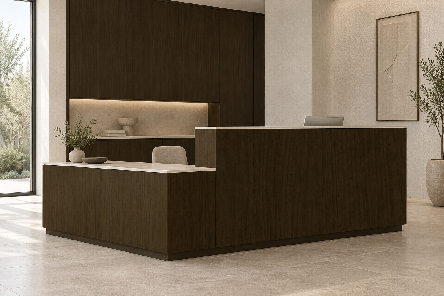 Design visualization: offset reception blocks in Ink Peach Rite, decor HT6064
