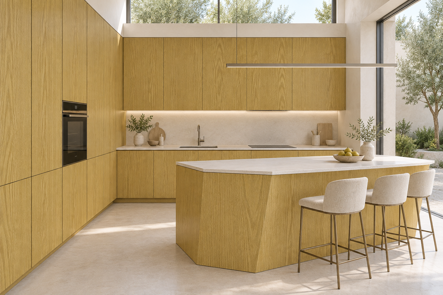 Kitchen design visualization with Kylin Elm Yellow HT6072 cabinetry