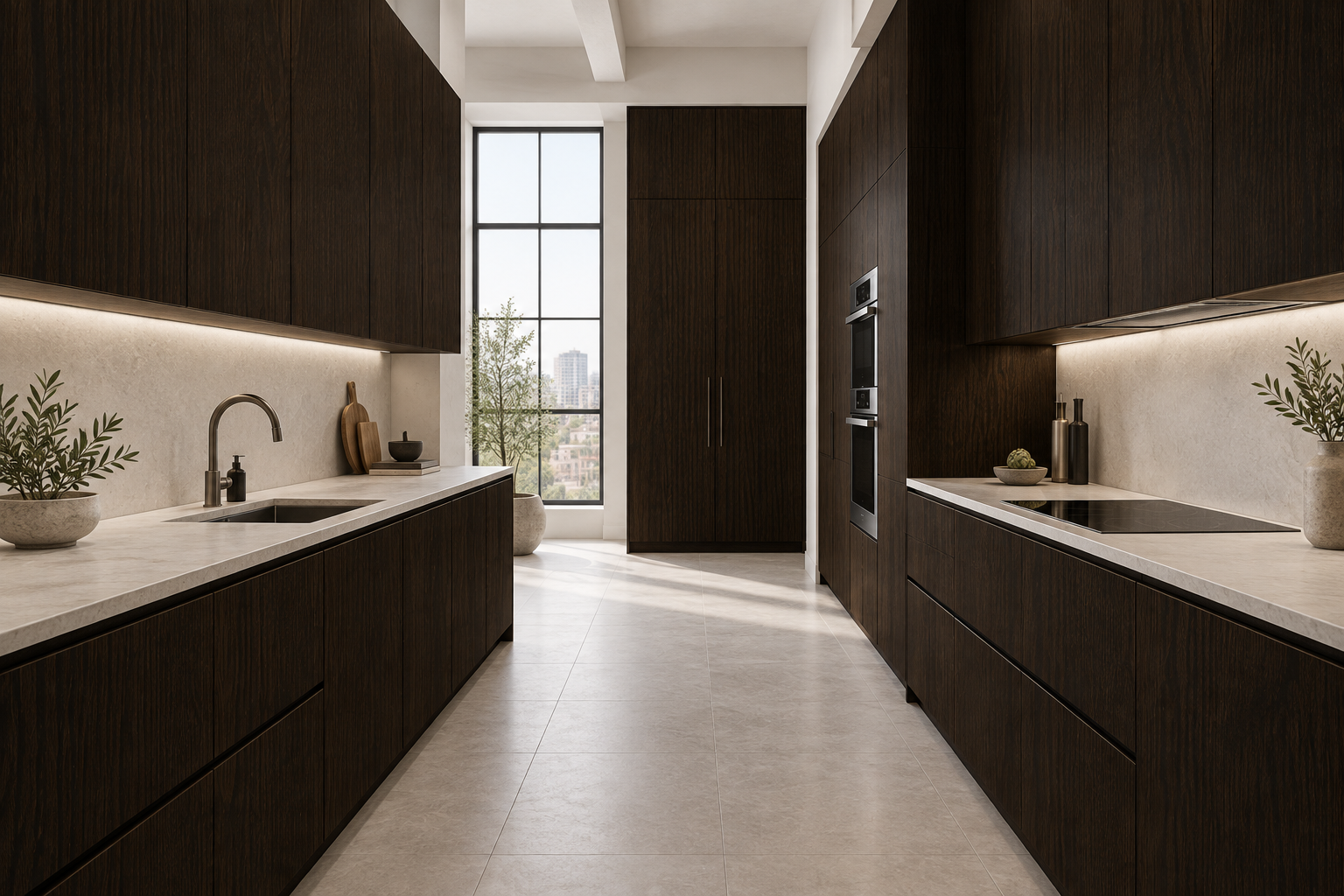 Kitchen design visualization with Kylin Elm Ink HT6073 cabinetry