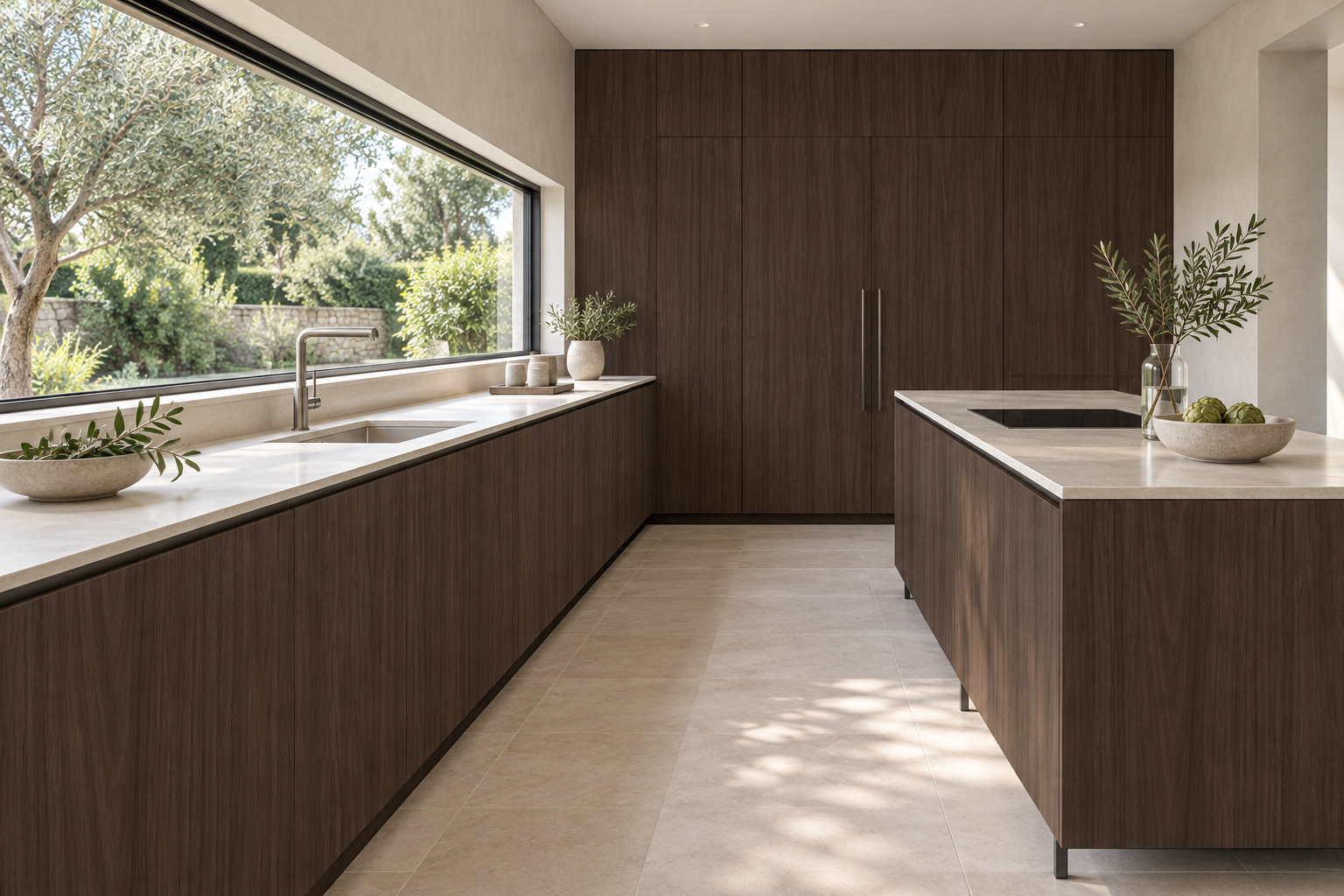 Kitchen design visualization with Quarter Walnut Origin HT6091 cabinetry