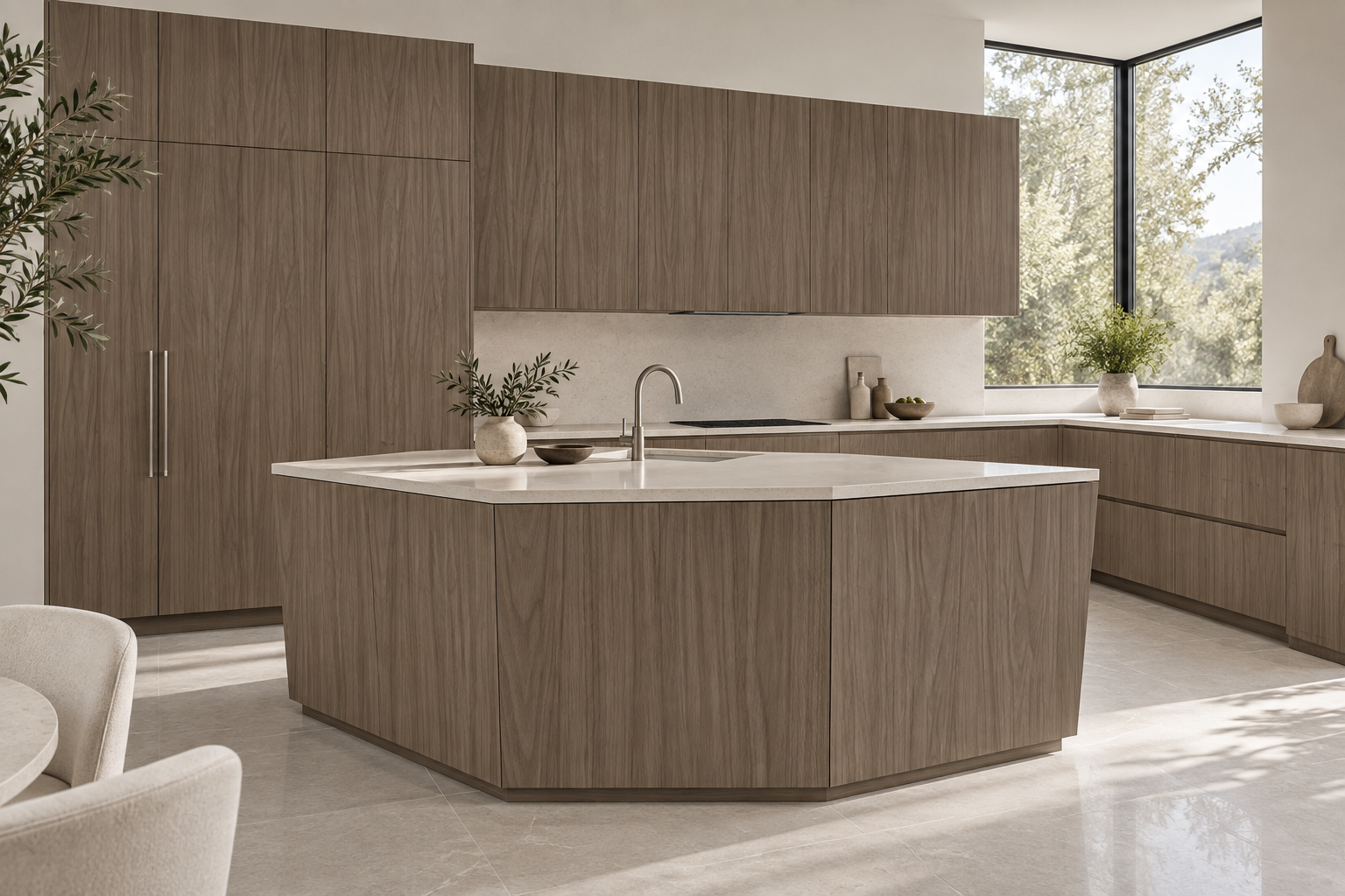 Kitchen design visualization with Quarter Walnut Red HT6092 cabinetry