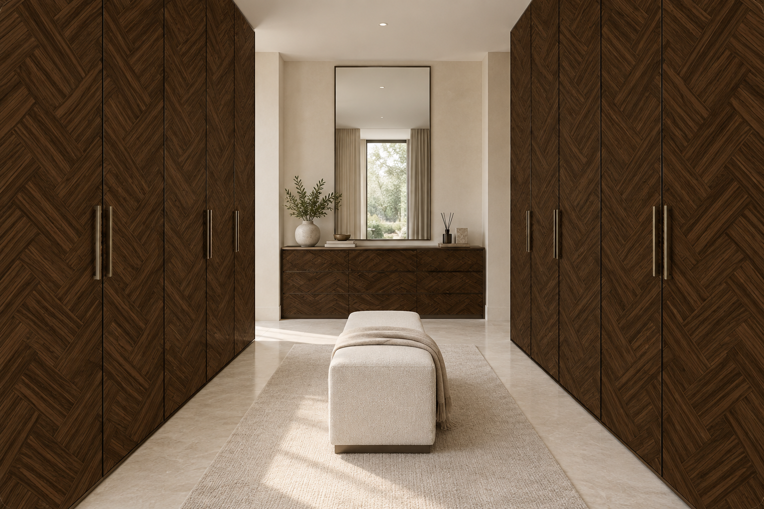 Design visualization: split dressing suite in Woven Rattan, decor HZ3015