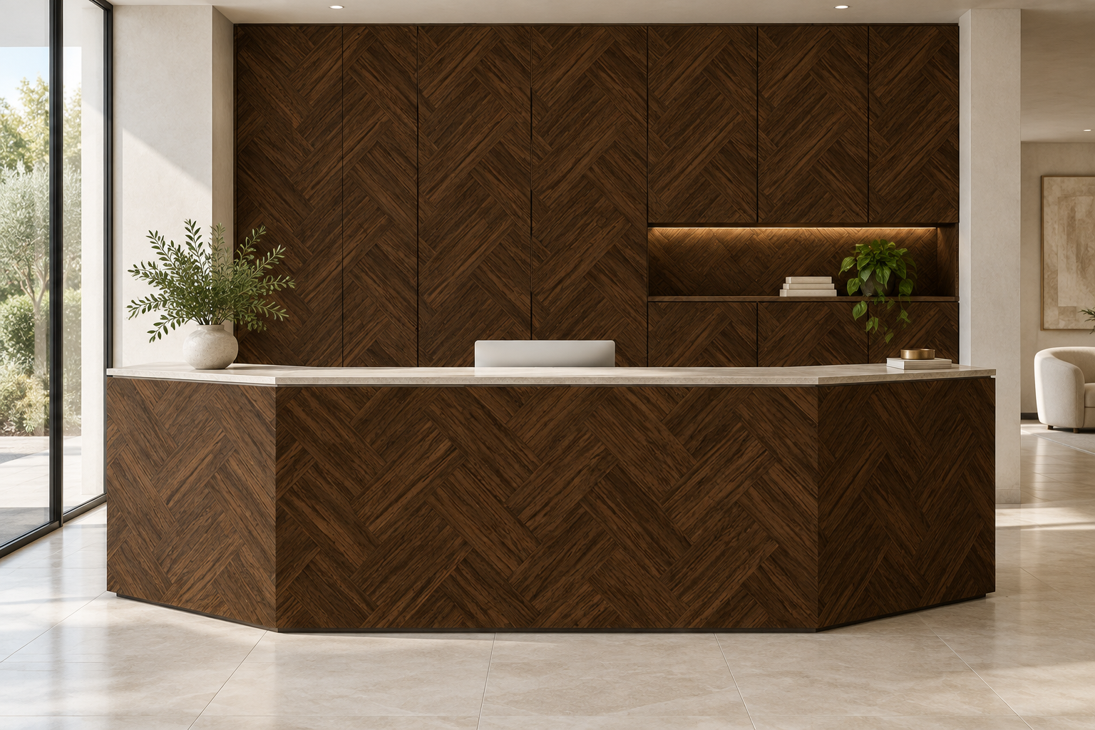 Design visualization: faceted craft counter in Woven Rattan, decor HZ3015