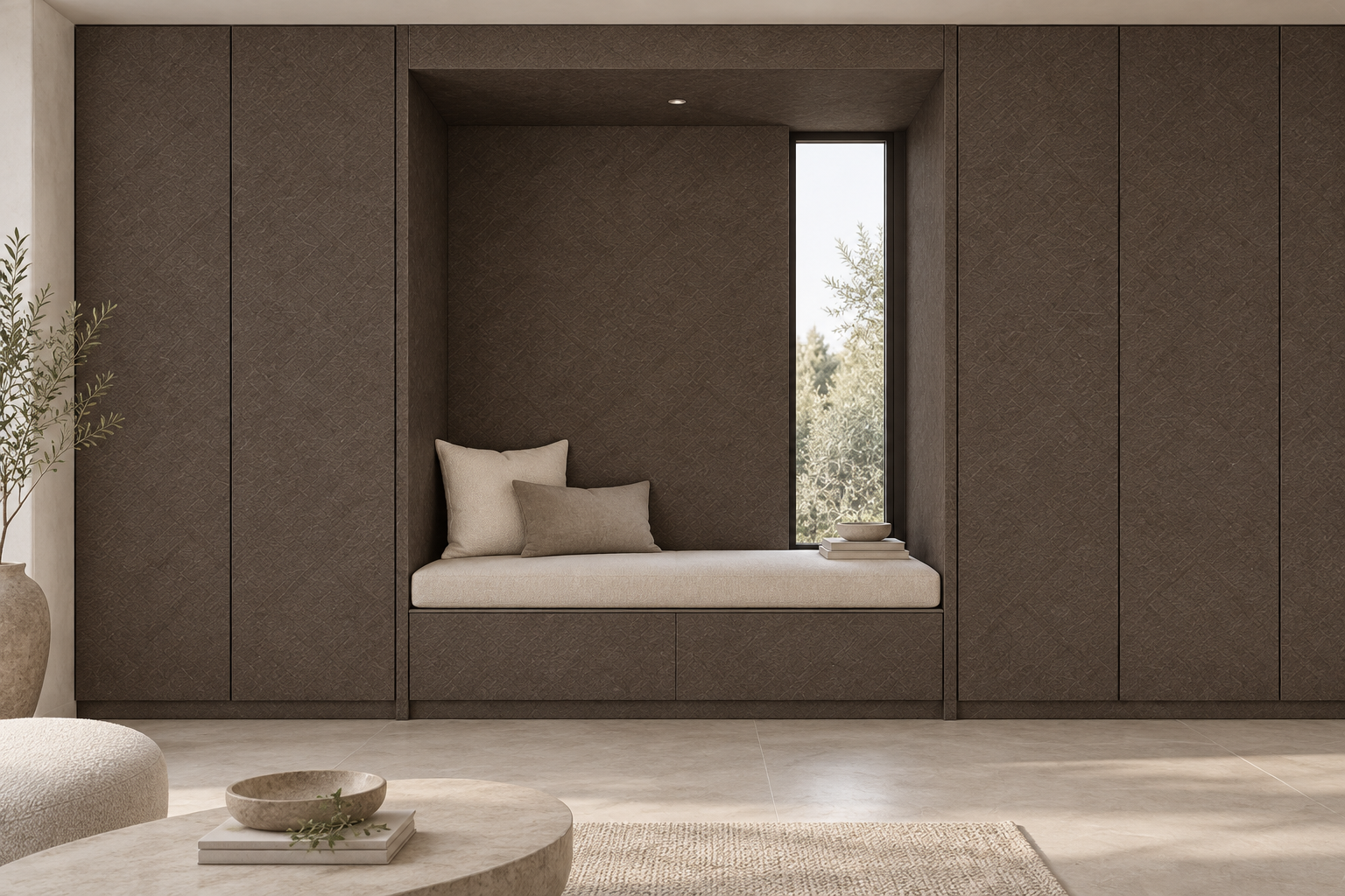 Design visualization: recessed reading alcove in Dante Gold, decor HZ3019