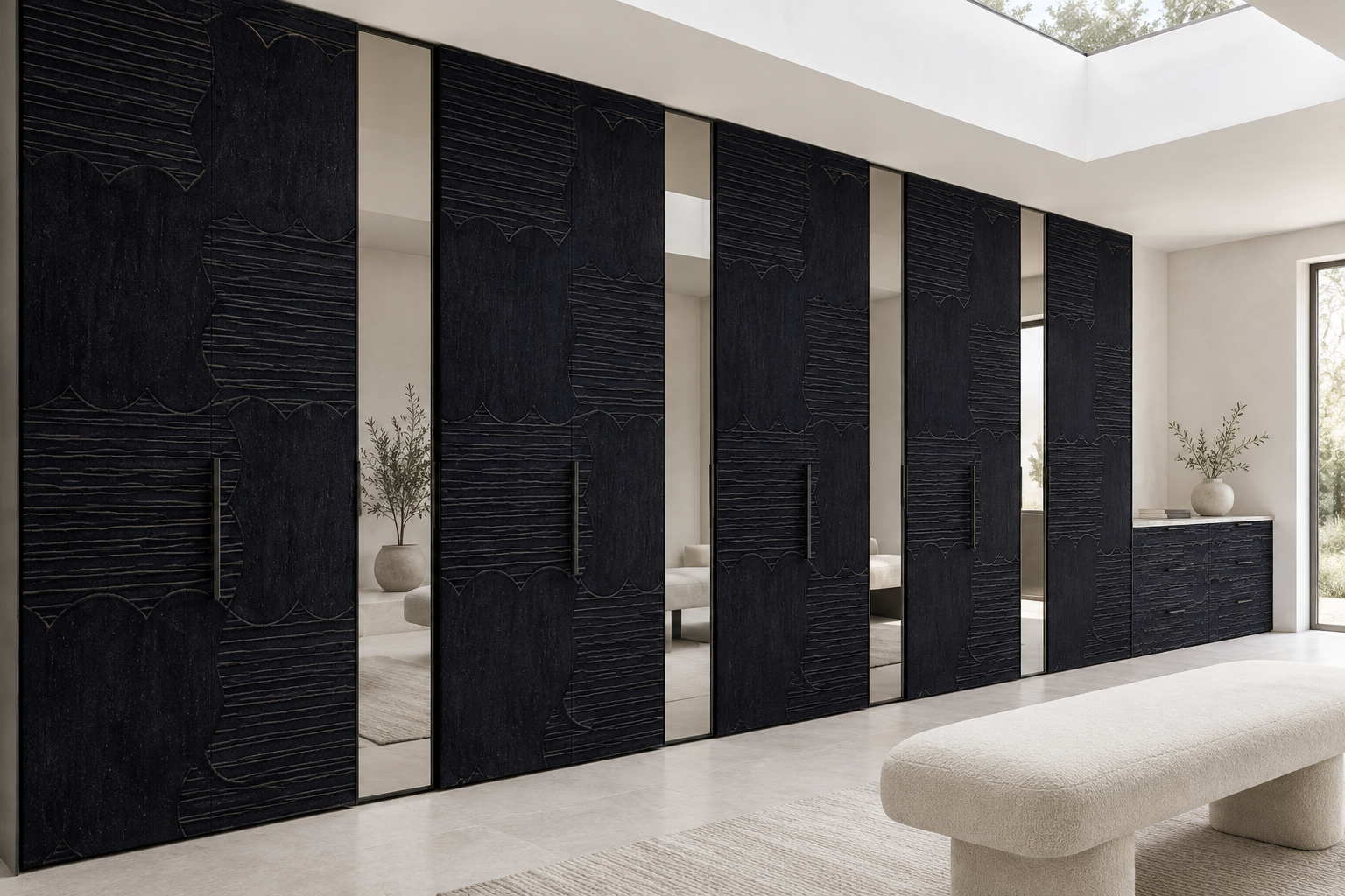 Design visualization: framed dressing wall in Smoke Craft, decor HZ3020