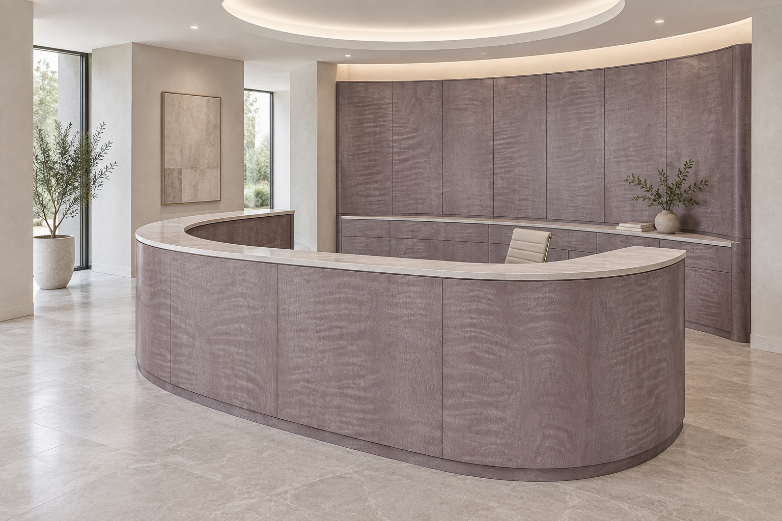 Design visualization: horseshoe reception in Maple Purple, decor HZ3022