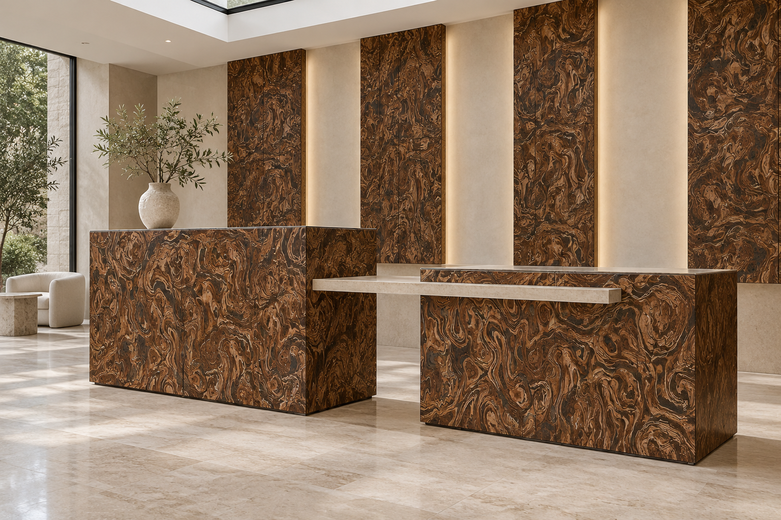 Design visualization: twin-block reception in Prague Shadow, decor HZ3023