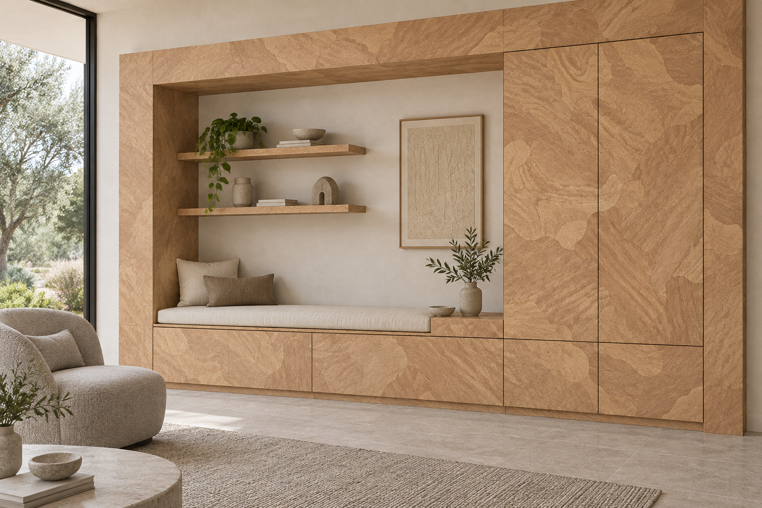 Design visualization: framed reading wall in Rocklein, decor HZ3027