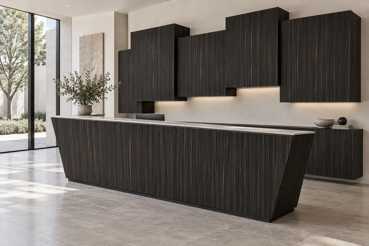 Design visualization: parallelogram reception desk in Ink Wave, decor HZ3029